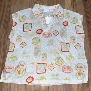 Cynthia Rowley‎ Linen Sleeveless Top Olive Oil Print New with Tags